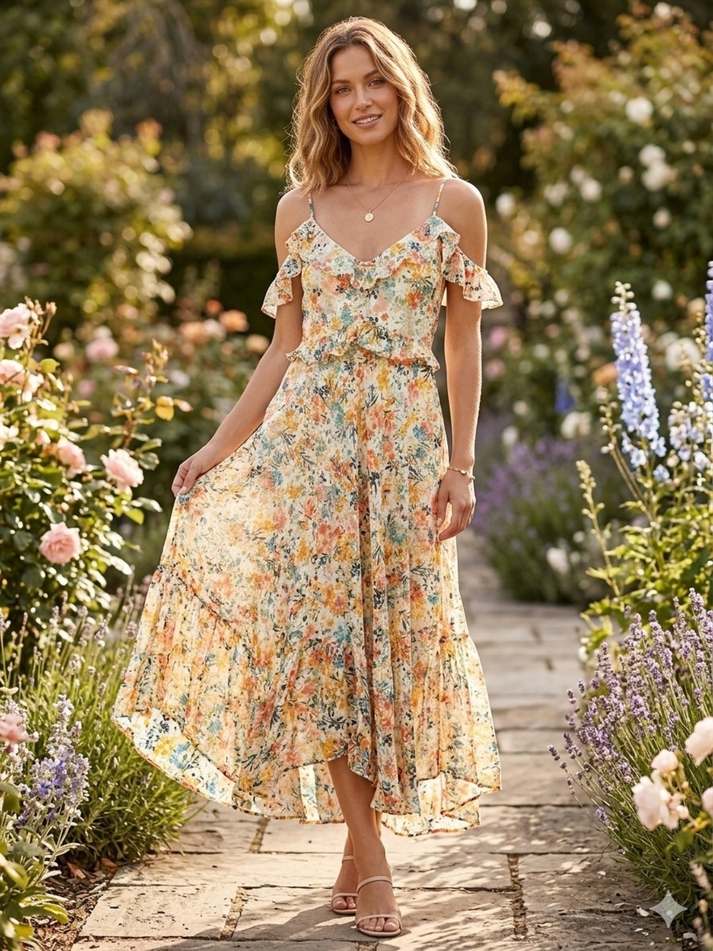 NWT Buffalo David Bitton Pastel Floral Cold-Shoulder Dress